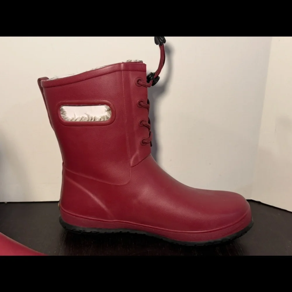 Bogs Amanda Plush II Lace Waterproof Rain Boots Cranberry Youth US 7/EU 40